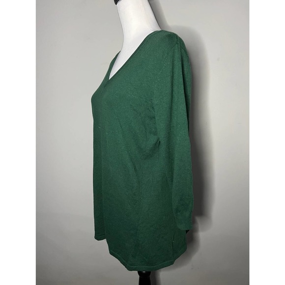 Susan Graver Green V Neck Tunic Sweater Button Back Knit Top Sz M - Picture 3 of 11